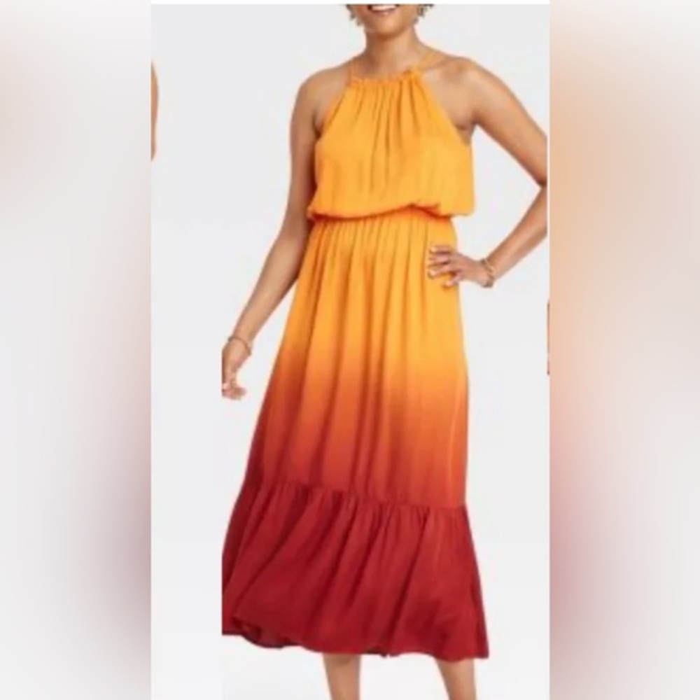 Boho Ombré Orange Maxi Dress Halter Beachy Summer‎ Dress Small